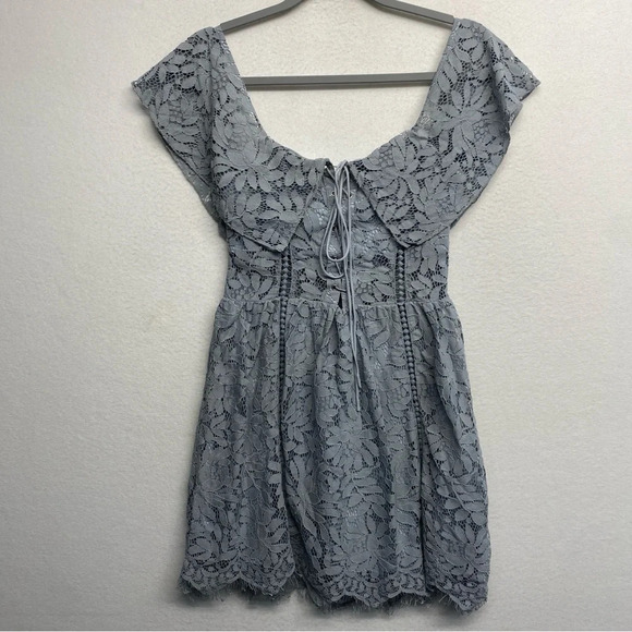 Tobi Lace Sheer Corset Front Off Shoulder Mini Dress M Blue - Picture 2 of 8